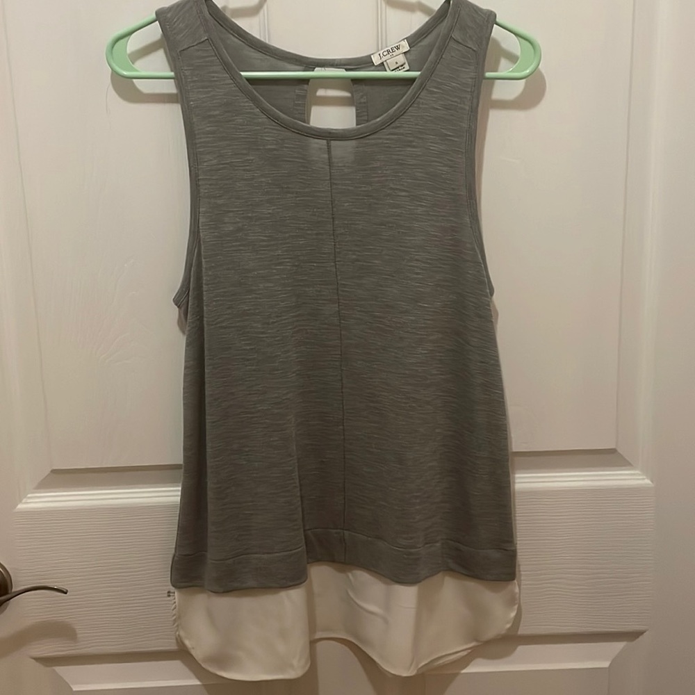 Stretch knit gray tank w/ charmeuse shirttail trim